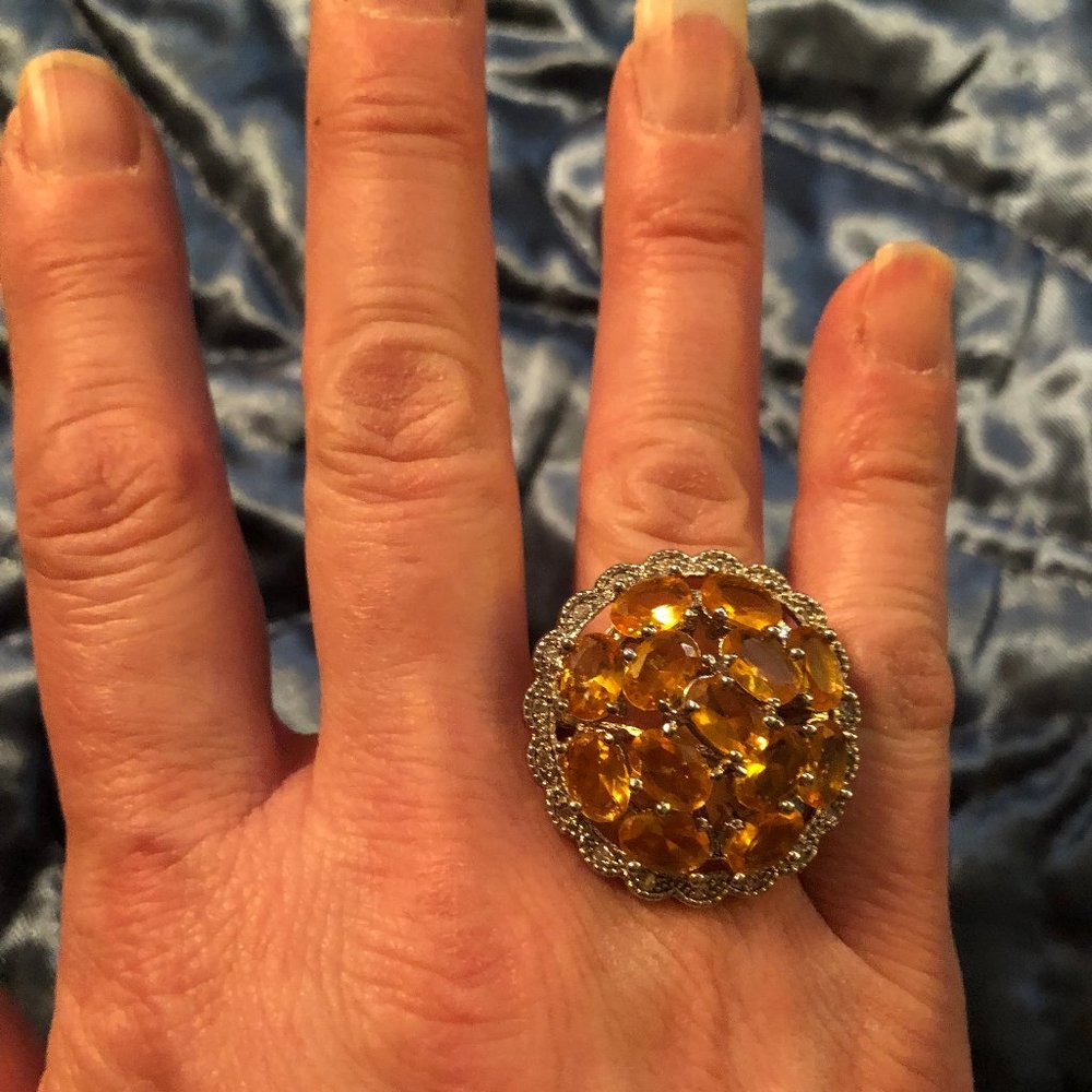 Simulated golden topaz cocktail ring, size 7.5